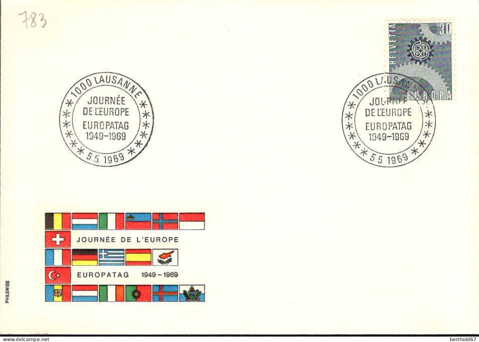 Suisse Poste Obl Yv: 783 Mi 850 Journée De L'Europe (TB Cachet à Date) 5.5.1969 - Brieven En Documenten