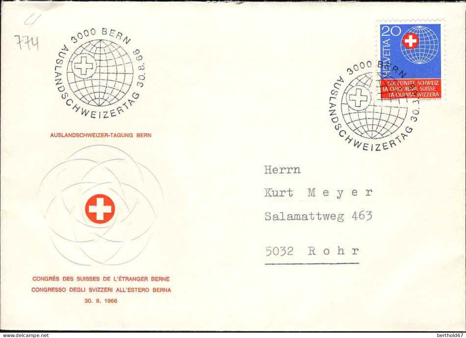 Suisse Poste Obl Yv: 774 Mi:841 La Cinquième Suisse (TB Cachet à Date) 30.8.66 - Covers & Documents