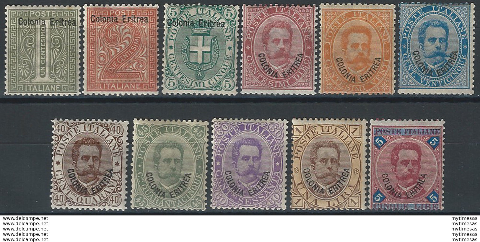 1893 Eritrea Umberto I 11v. Mc MNH Sassone N. 1/11 - Autres & Non Classés