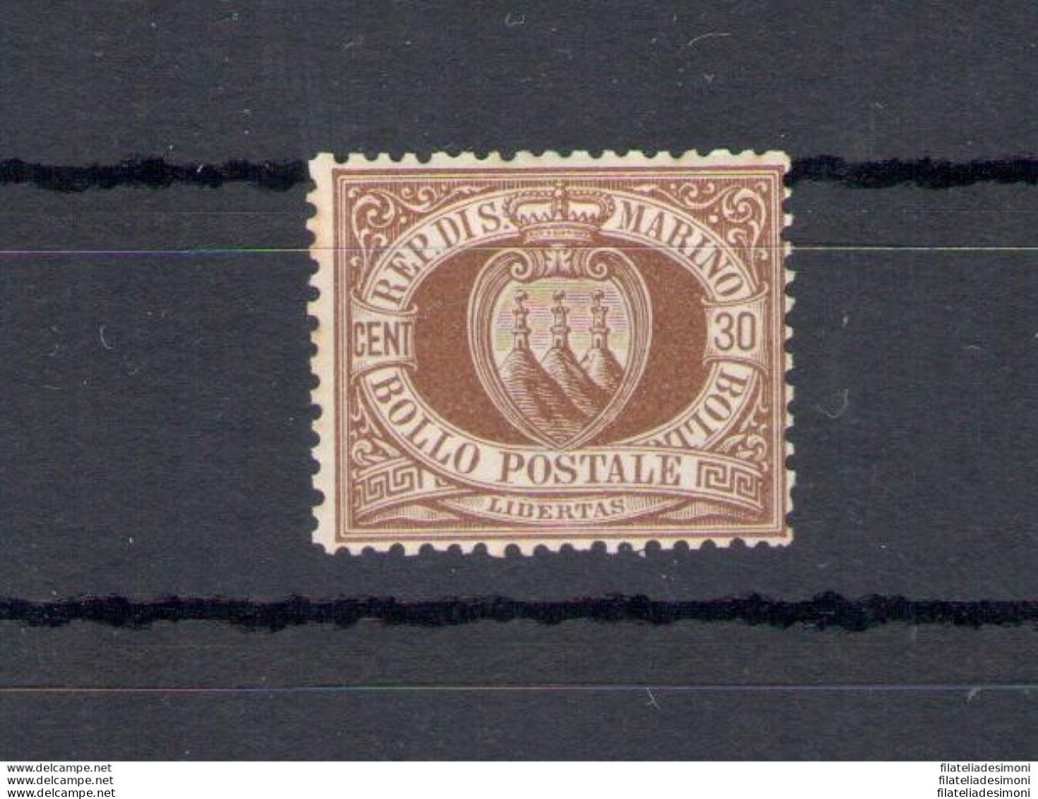 1877 San Marino, Catalogo Sassone N. 6, 30 Cent Bruno - Discreta Centratura - MNH** - Certificato Cilio - Autres & Non Classés
