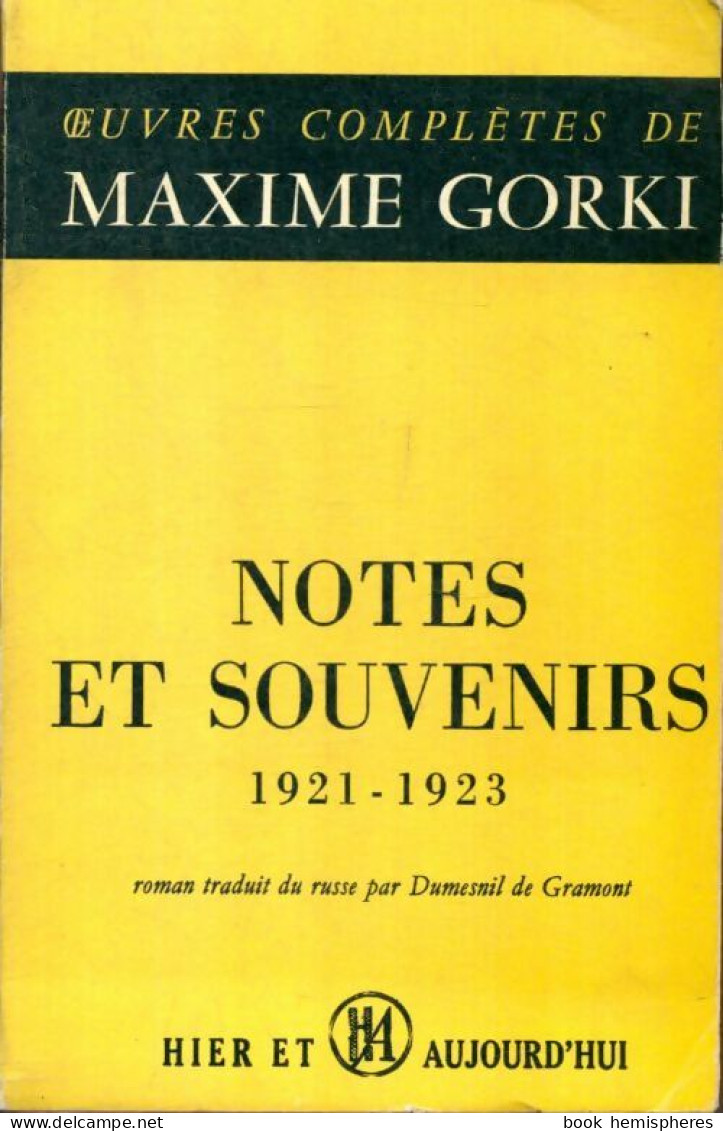 Notes Et Souvenirs 1921-1923 (1959) De Maxime Gorki - Otros & Sin Clasificación