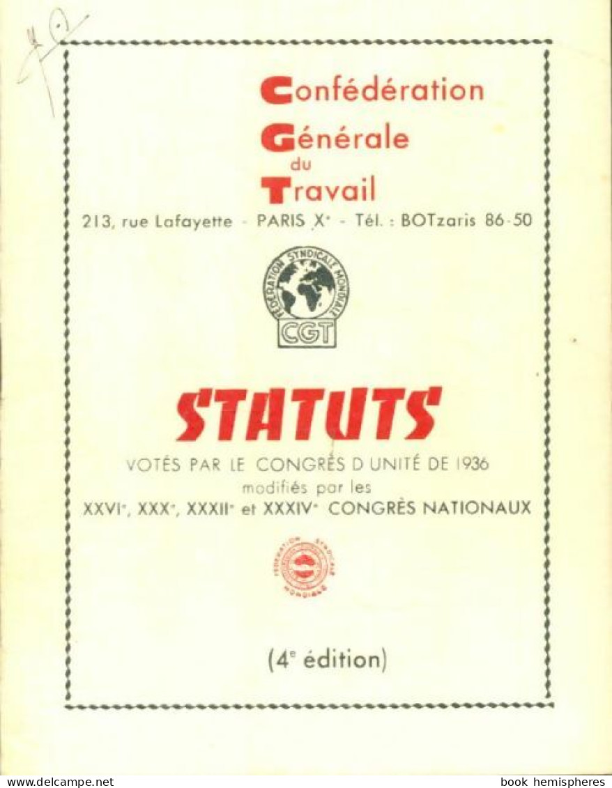 Statuts Votés Par Le Congrès D'unité De 1936 (0) De Collectif - Política