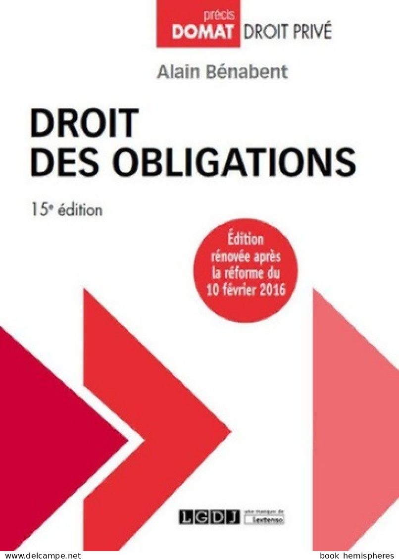 Droit Des Obligations 15ème Ed. (2016) De Alain Bénabent - Droit