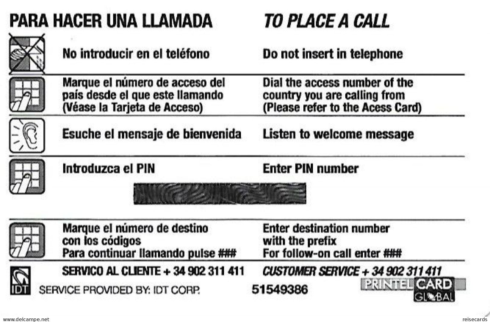 Spain: Prepaid IDT - Printel Card, Globe - Andere & Zonder Classificatie