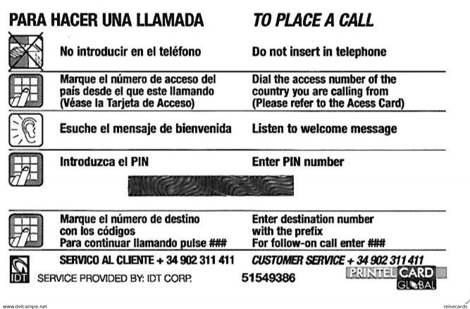 Spain: Prepaid IDT - Printel Card, Globe - Other & Unclassified