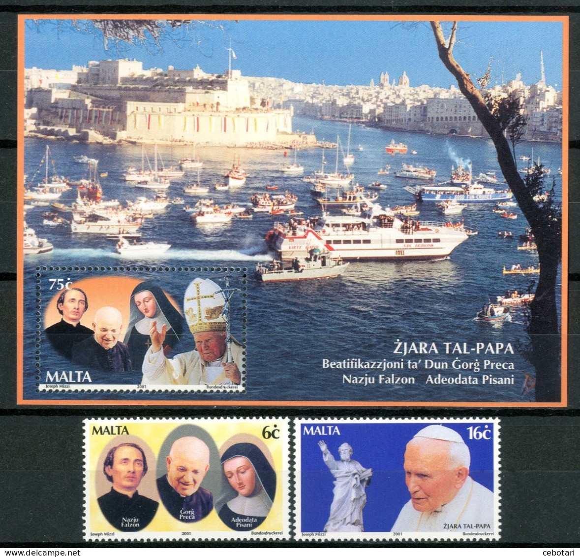 MALTA 2001** - Papa Giovanni Paolo II - Miniblock + 2 Val. MNH. - Papes
