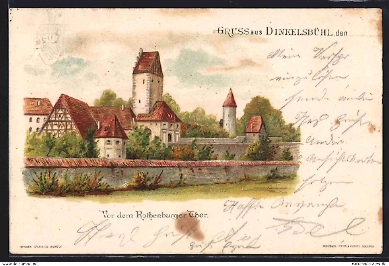 Lithographie Dinkelsbühl, Vor Dem Rothenburger Thor  - Rothenburg O. D. Tauber