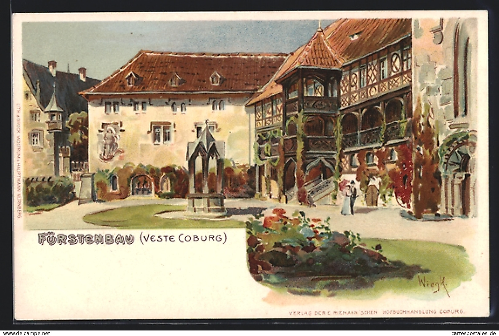 Lithographie Coburg, Hof Der Veste  - Coburg