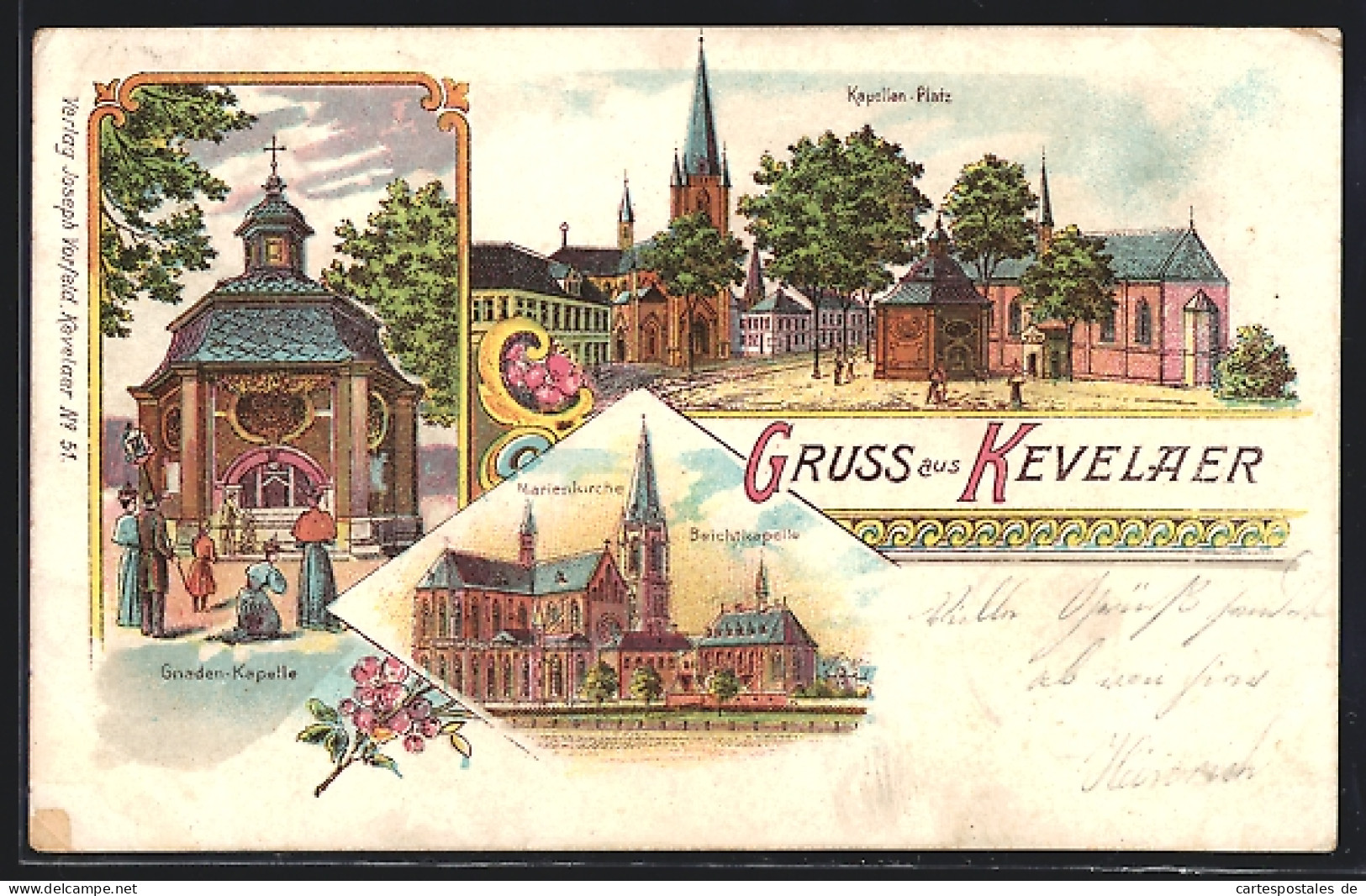 Lithographie Kevelaer, Marienkirche & Beichtkapelle, Gnaden-Kapelle, Kapellen-Platz  - Kevelaer