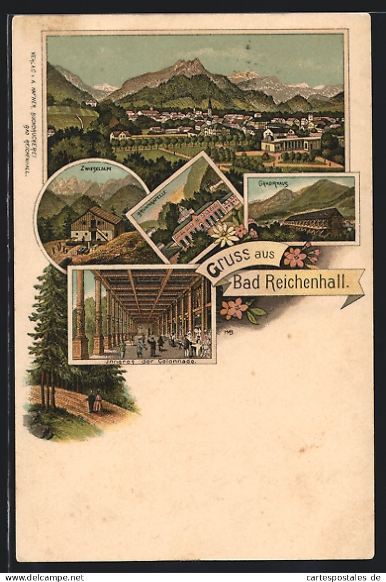 Lithographie Bad Reichenhall, Inneres Der Colonnade, Gradirhaus, Brunnkapelle  - Bad Reichenhall