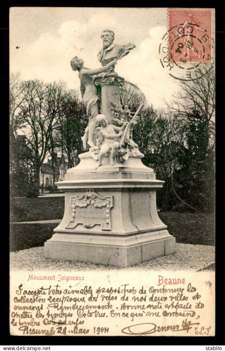 21 - BEAUNE - MONUMENT JOIGNEAUX - CARTE AUTOGRAPHE D'HENRY ARNOUX, PROPRIETAIRE-NEGOCIANT - Beaune