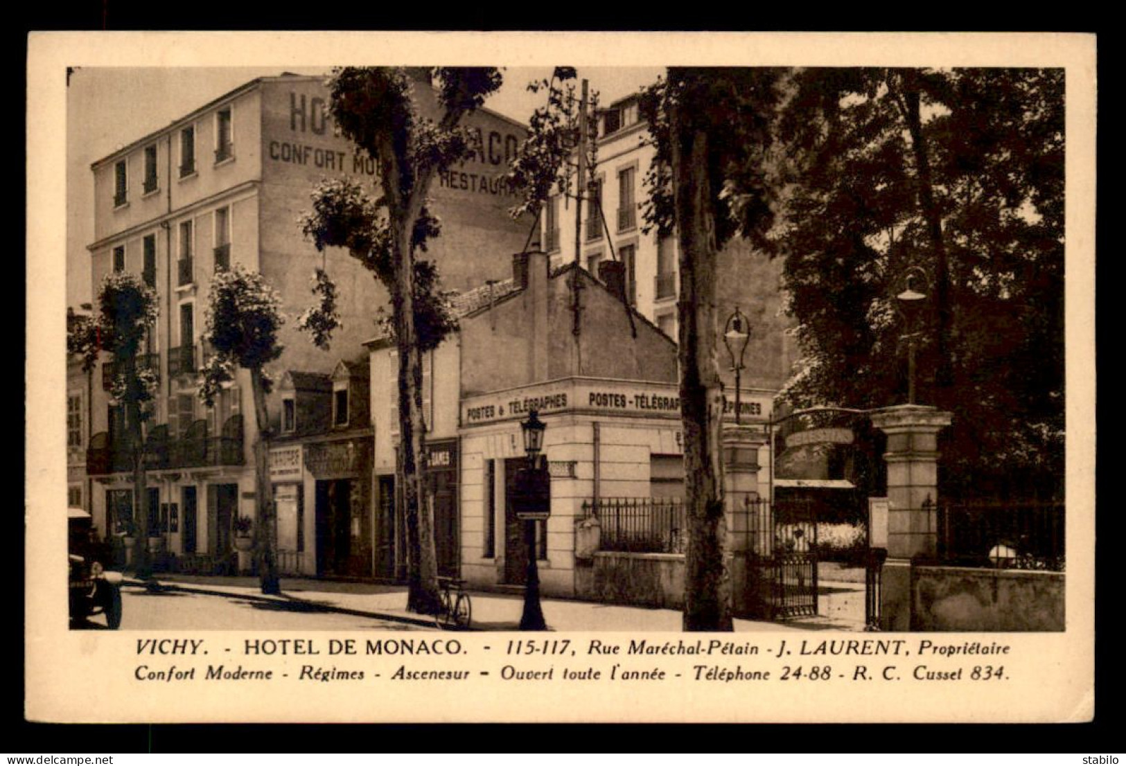 03 - VICHY - HOTEL DE MONACO, 115-117 RUE DU MARECHAL PETAIN - J. LAURENT PROPRIETAIRE - BUREAU DE POSTE - Vichy