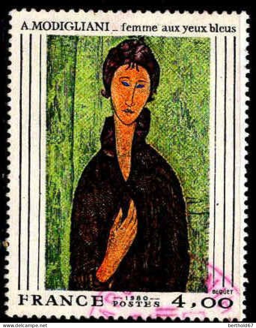 France Poste Obl Yv:2109 Mi:2227 Modigliani Femme Aux Yeux Bleus (TB Cachet Rond) Cachet Rouge - Oblitérés