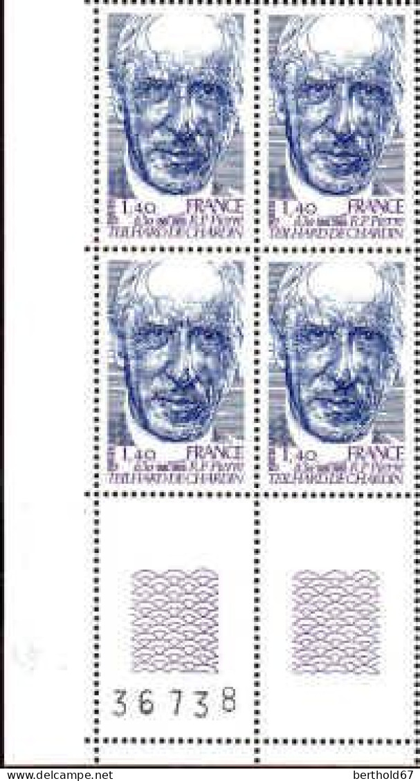 France Poste N** Yv:2152 Mi:2264 Pierre Teilhard De Chardin Prètre Coin D.feuille X4 - Unused Stamps