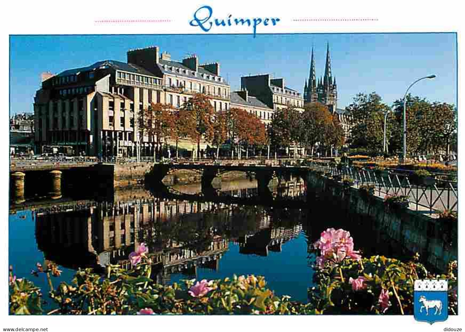 29 - Quimper - Les Quais De L'Odet - La Cathédrale Saint Corentin - Blasons - Fleurs - Voir Scans Recto Verso  - Quimper