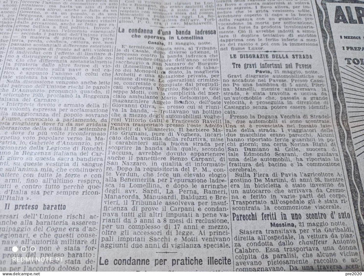 CORRIERE DELLA SERA 22/5/1929 SANTA MARIA DI SALA SAN NAZZARO DE’ BURGONDI SARIANO DI GROPPARELLO - Otros & Sin Clasificación