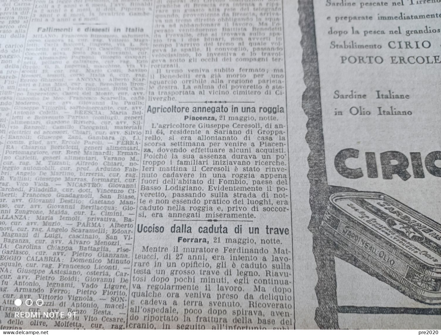 CORRIERE DELLA SERA 22/5/1929 SANTA MARIA DI SALA SAN NAZZARO DE’ BURGONDI SARIANO DI GROPPARELLO - Otros & Sin Clasificación