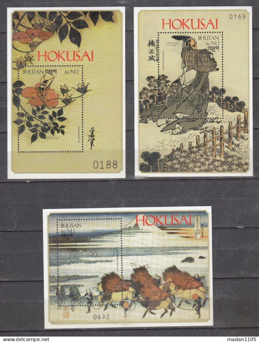 BHUTAN, 1999,  The 150th Anniversary Of The Death Of Katsushika Hokusai, 1760-1849, MS 3 V, MNH, (**) - Bhoutan