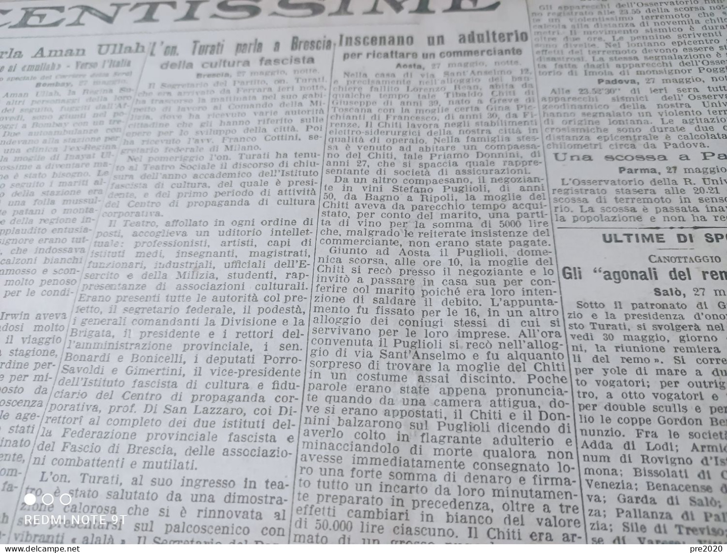 CORRIERE DELLA SERA 28/5/1929 CASCELLA SCULTORE CRESCENZAGO AOSTA SAN QUIRICO DI VERNIO - Autres & Non Classés