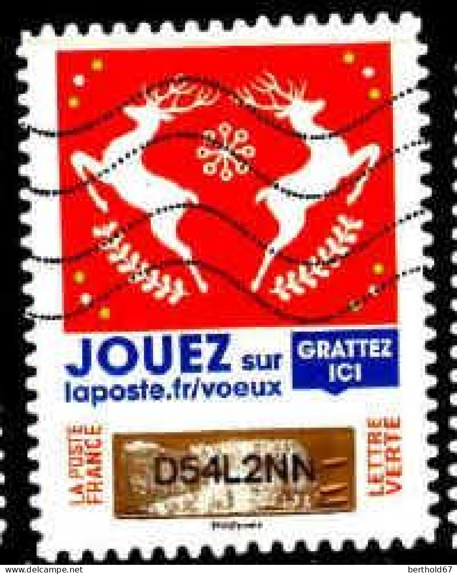 France Poste AA Obl Yv:1648 Mi:7204 Jouez Grattez Ici 2 Rènes Sur Fond Rouge (Lign.Ondulées) - Oblitérés