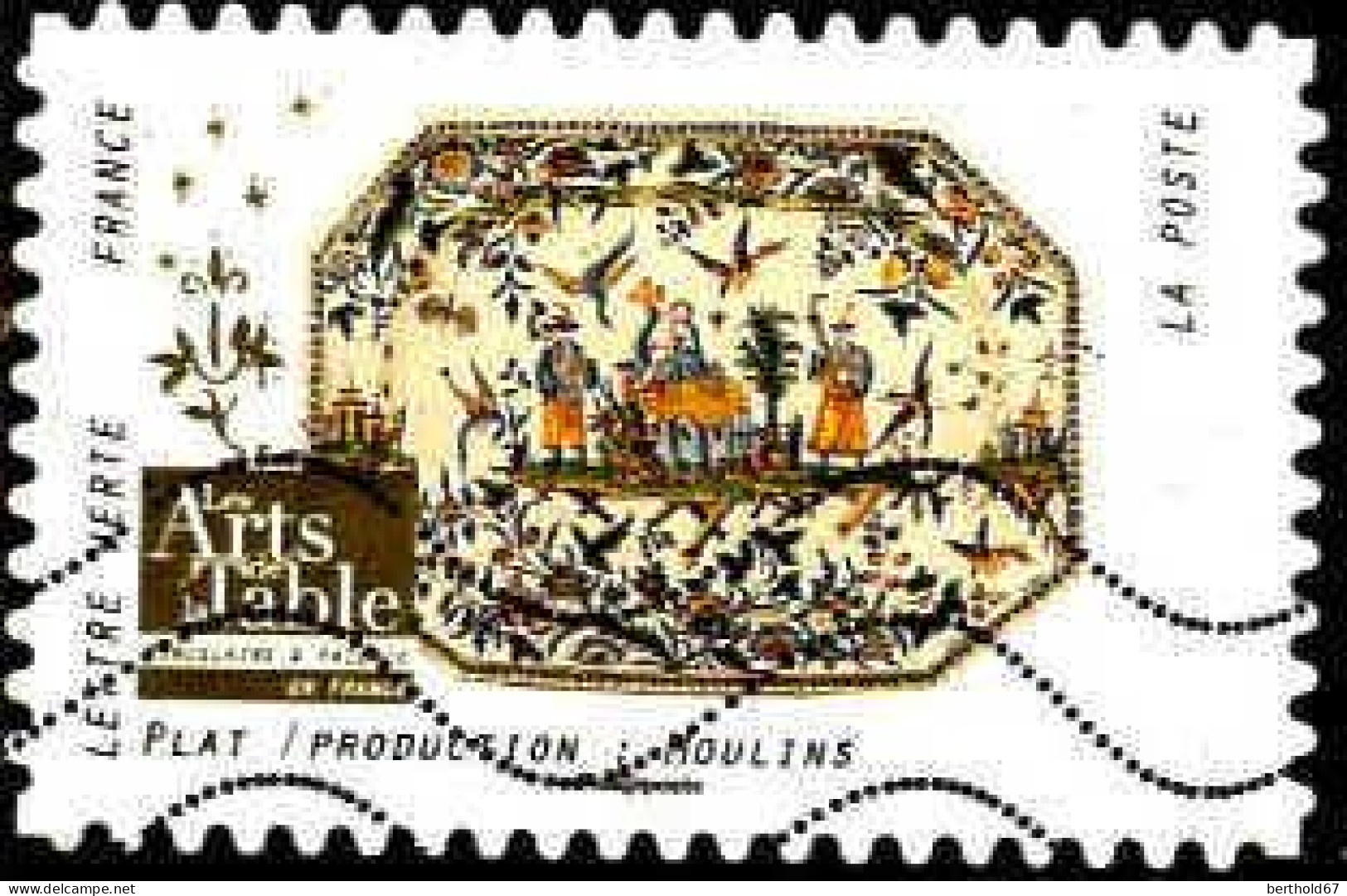 France Poste AA Obl Yv:1534 Mi:6965 Les Arts De La Table Plat Moulins (Lign.Ondulées) - Used Stamps