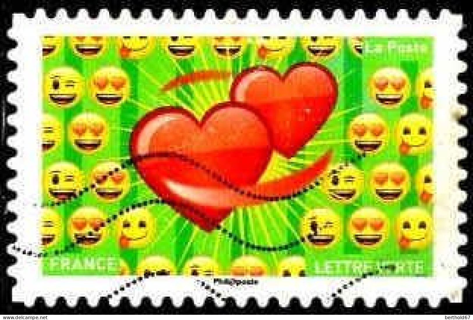 France Poste AA Obl Yv:1565 Mi:7011 Emoji 2 Cœurs (Lign.Ondulées) - Used Stamps