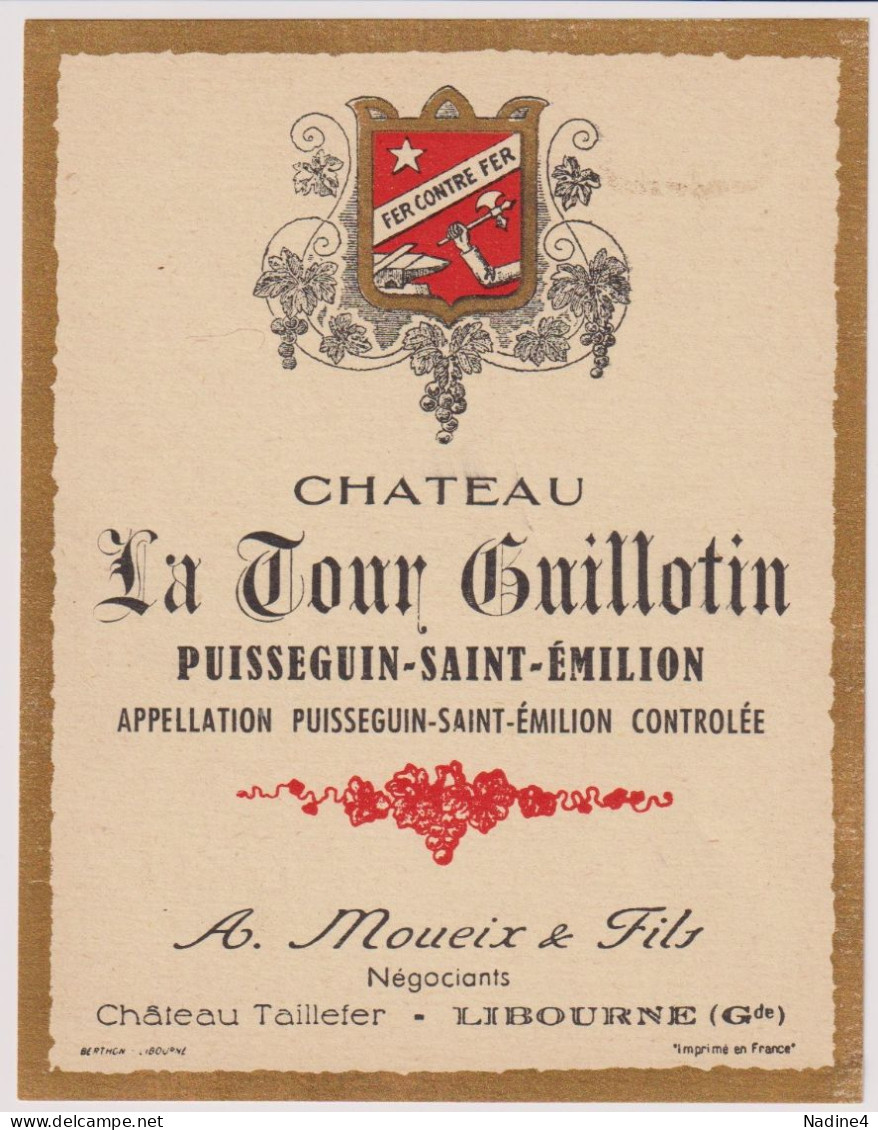 Etiket Etiquette - Vin Wijn - Chateau La Tour Guillotin - Puisseguin Saint Emilion - Chateau Taillefer Libourne - Andere & Zonder Classificatie