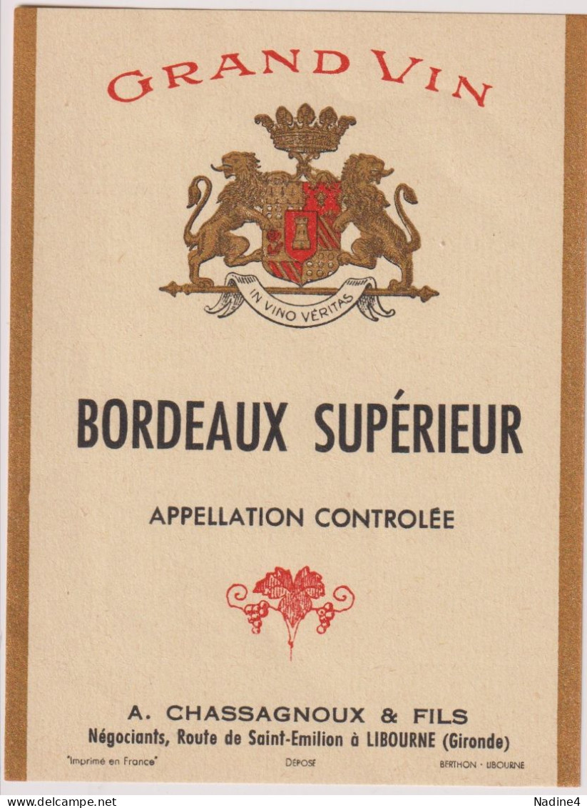 Etiket Etiquette - Vin Wijn - Bordeaux Supérieur - Cassagnoux & Fils , Libourne - Andere & Zonder Classificatie