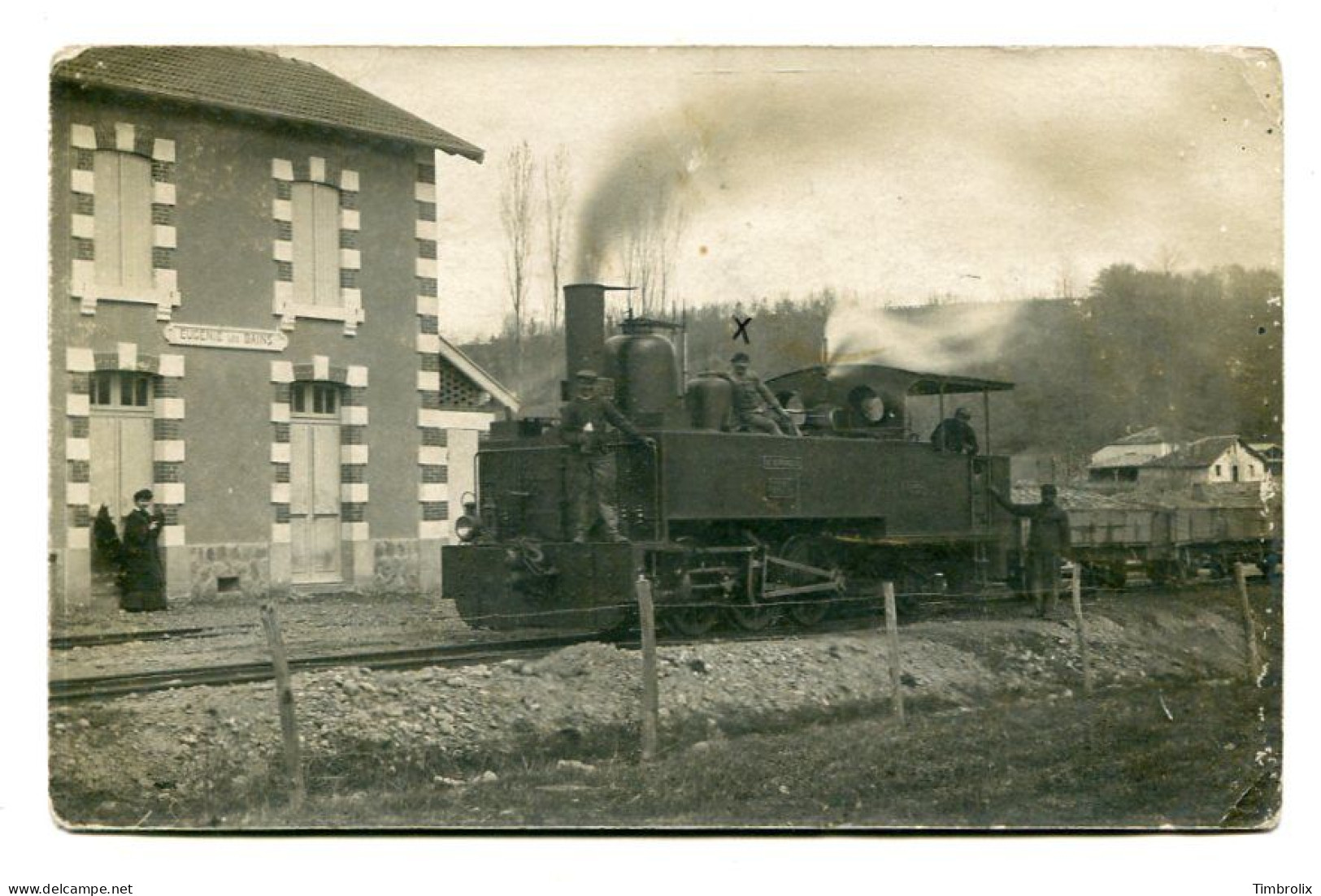 CARTE PHOTO - GARE D' EUGENIE-LES-BAINS (Landes) - Locomotive Et Train Sur Ligne :  Chalosse Et Béarn. Rare. - Stations With Trains
