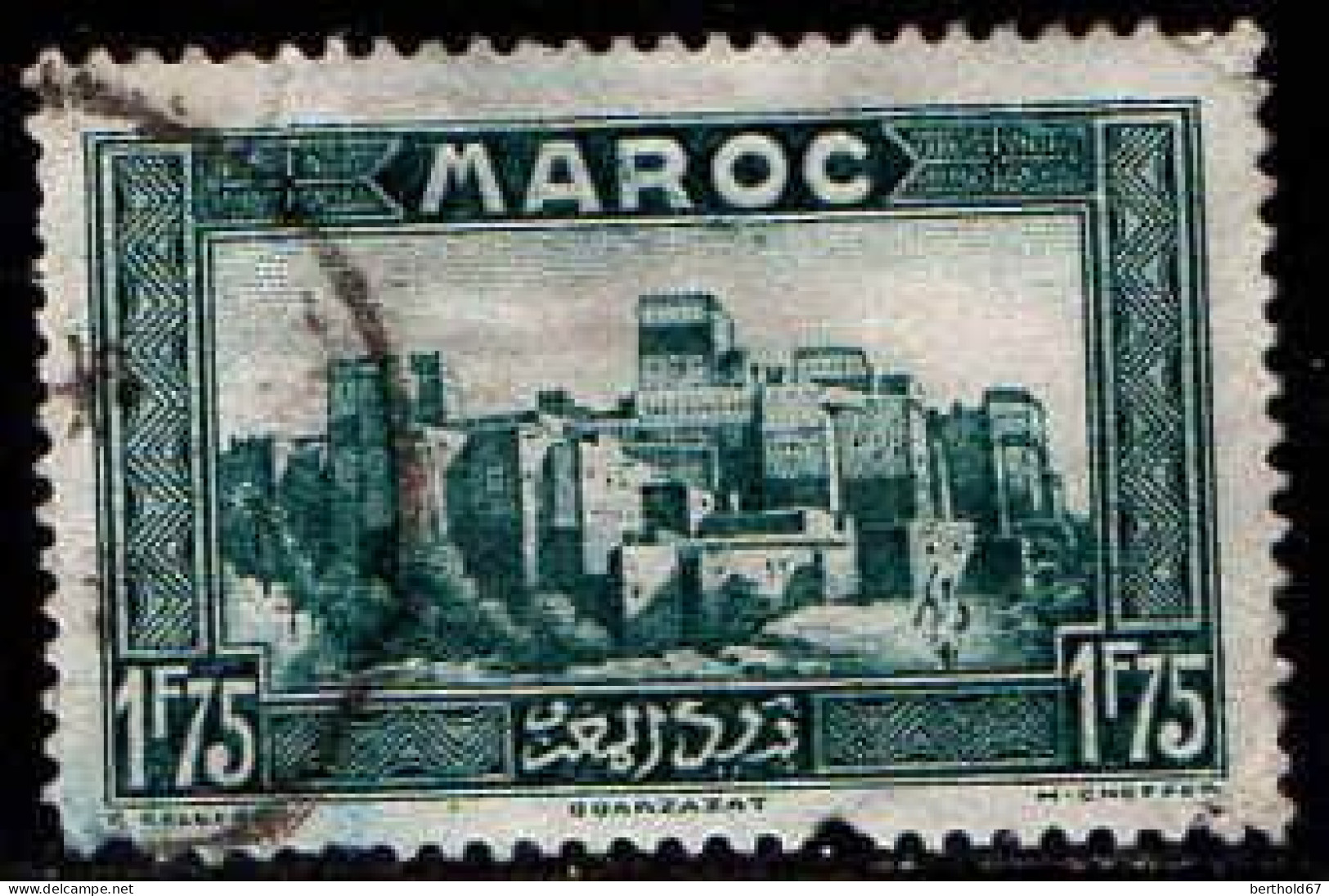 Maroc (Prot.Fr) Poste Obl Yv:144A Mi:111 Ouarzazate Kasbah De Sidi Madani El Glaoui (cachet Rond) Dents Courtes - Used Stamps