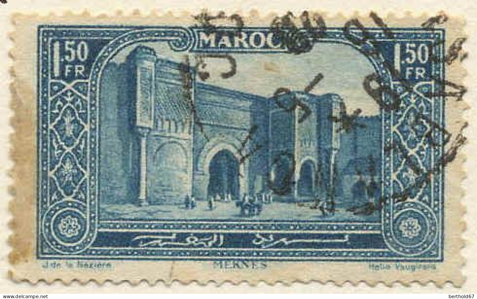 Maroc (Prot.Fr) Poste Obl Yv:119 Mi:72 Meknes Bab-el-Mansour (Beau Cachet Rond) Tâche - Oblitérés