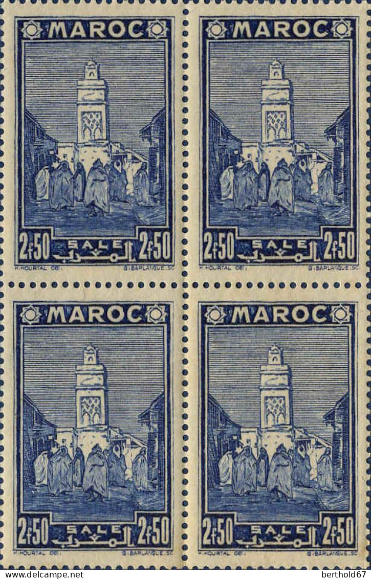 Maroc (Prot.Fr) Poste N** Yv:192 Mi:168 Salé Mosquée Bloc De 4 - Unused Stamps