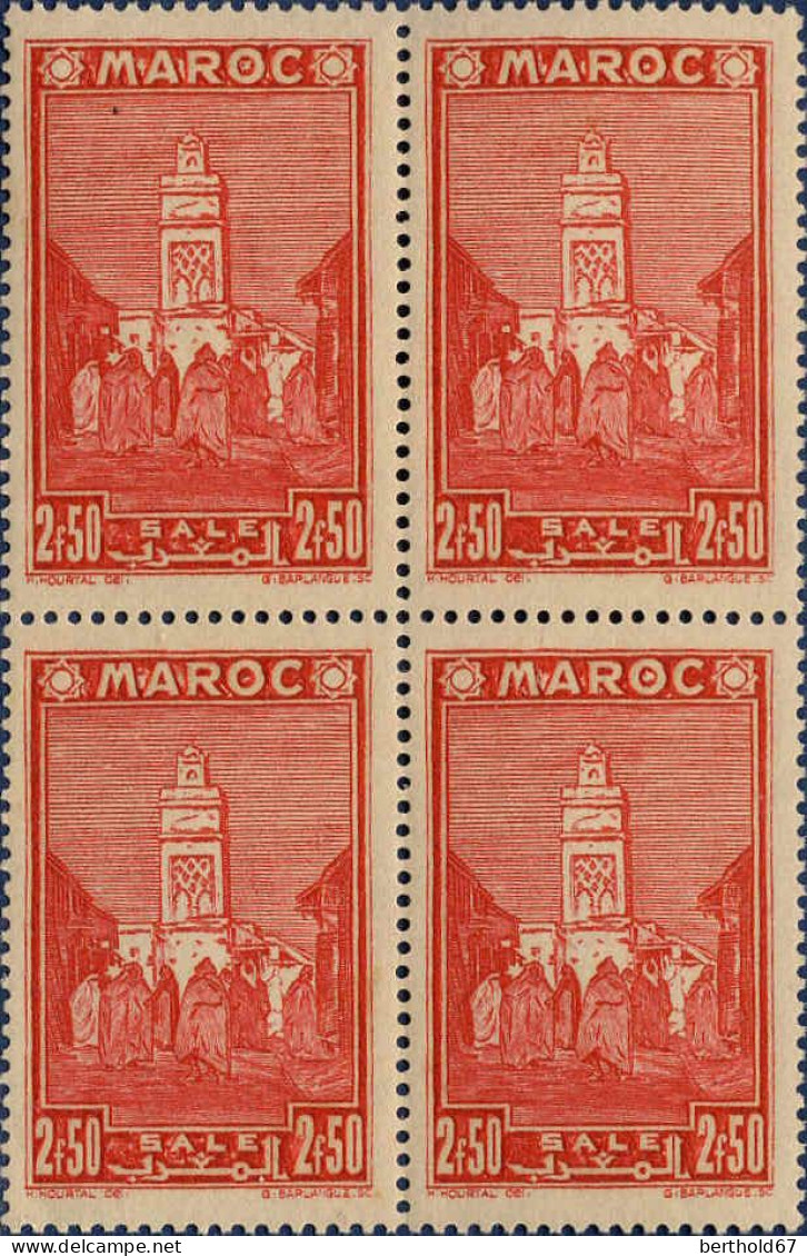 Maroc (Prot.Fr) Poste N** Yv:191 Mi:167 Salé Mosquée Bloc De 4 - Unused Stamps