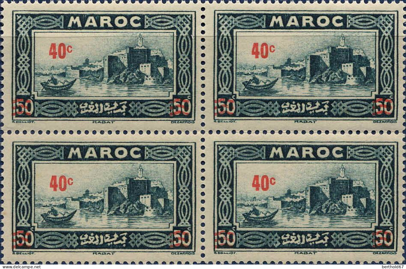 Maroc (Prot.Fr) Poste N** Yv:162 Mi:138 Rabat Kasbah Des Oudaïas Bloc/bande De 4 - Ungebraucht