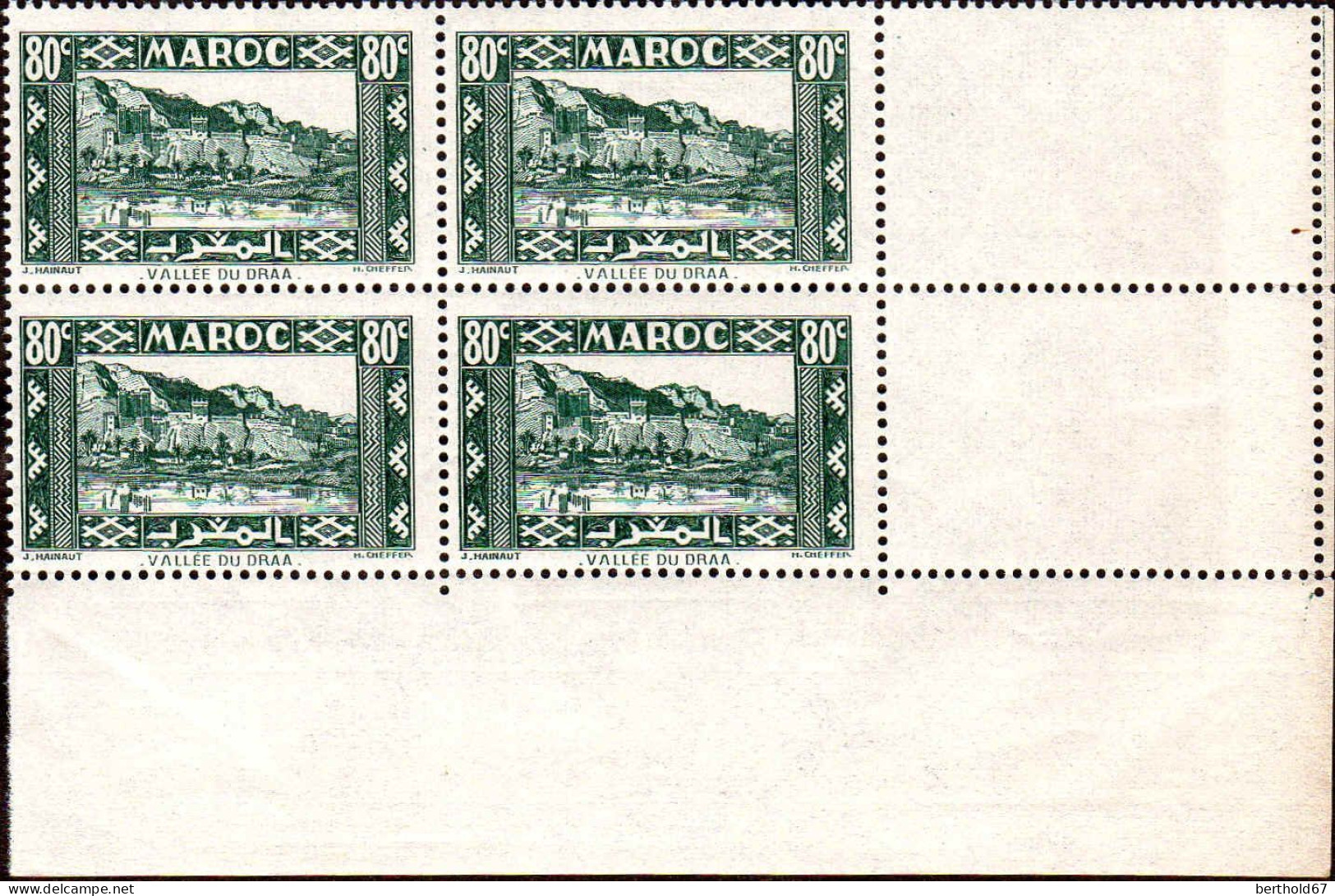 Maroc (Prot.Fr) Poste N** Yv:180 Mi:156 Vallée Du Draa Coin D.feuille X4 - Unused Stamps