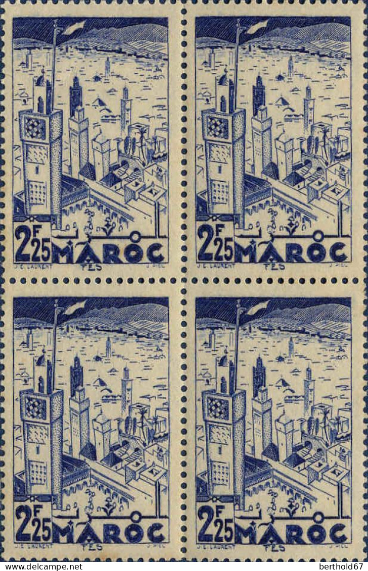 Maroc (Prot.Fr) Poste N* Yv:189 Mi:165 Fes Bloc De 4 (points De Rouille) - Unused Stamps