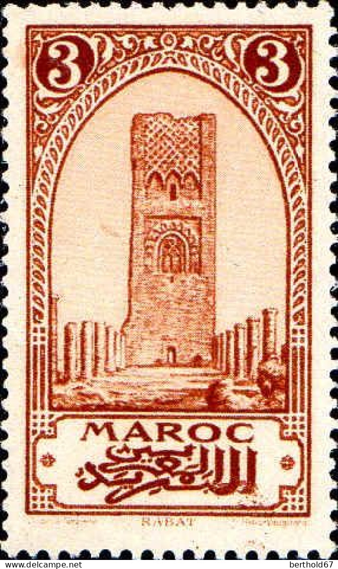 Maroc (Prot.Fr) Poste N* Yv:100 Mi:52 Rabat Tour Hassan Héliogravure (Trace De Charnière) - Unused Stamps