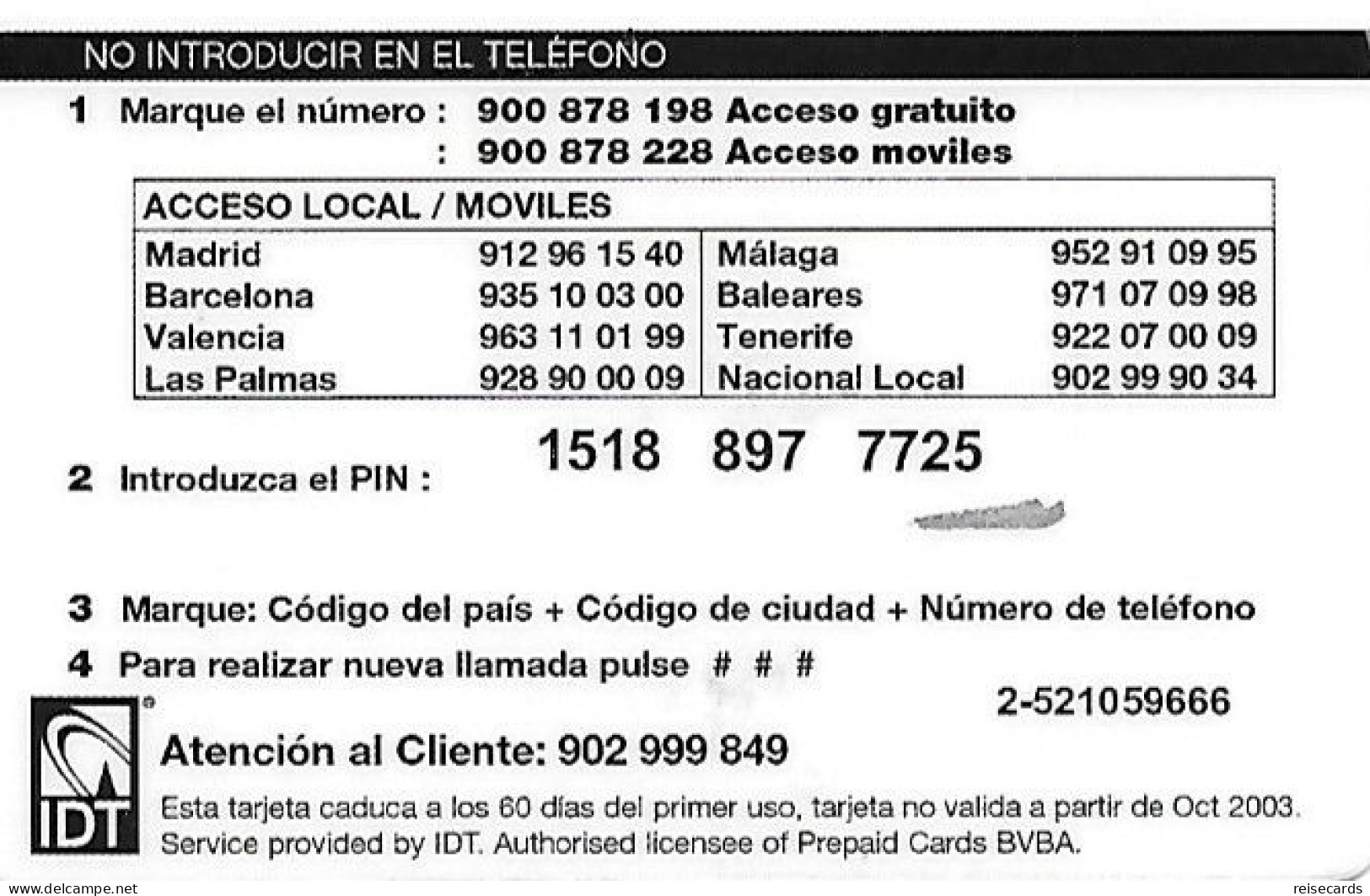 Spain: Prepaid IDT - Platicard, Intertelefonia Card, Flags 10.03 - Autres & Non Classés