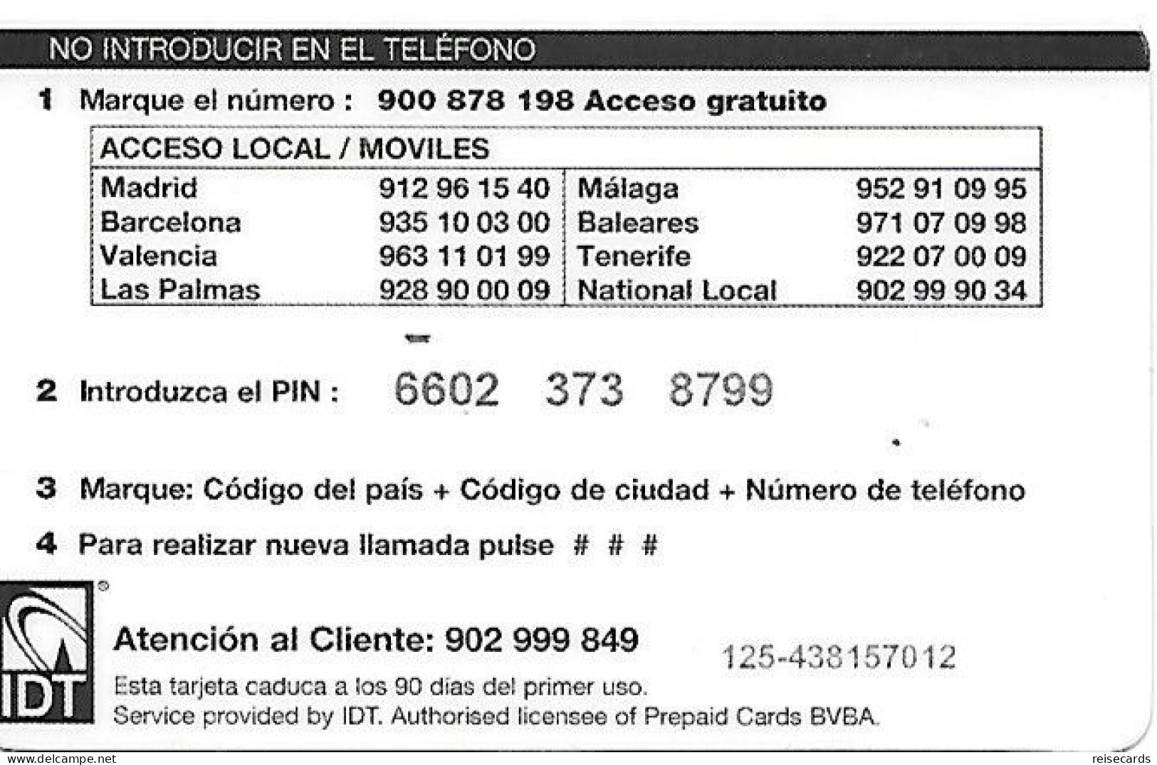 Spain: Prepaid IDT - Platicard, Tarjeta Regalo, Vital Actif - Other & Unclassified