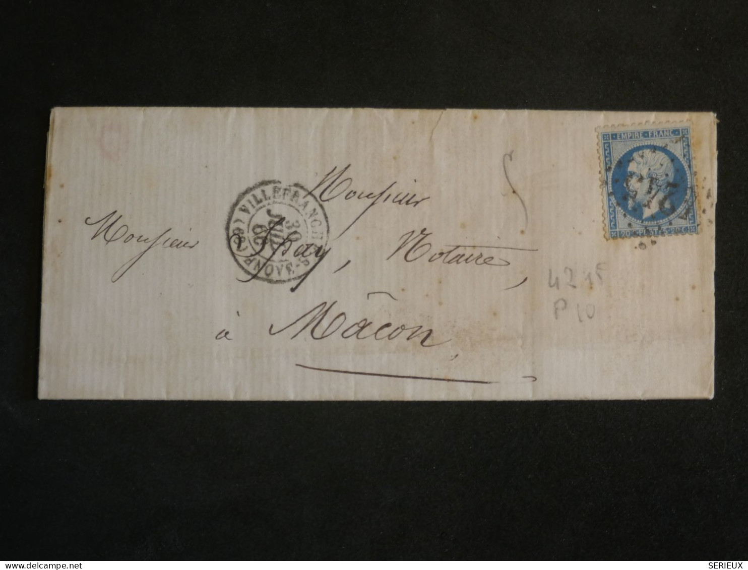 DO18 FRANCE  LETTRE  1866   VILLEFRANCHE A MACON    + N°22   ++ AFF. INTERESSANT+++ - 1849-1876: Klassik