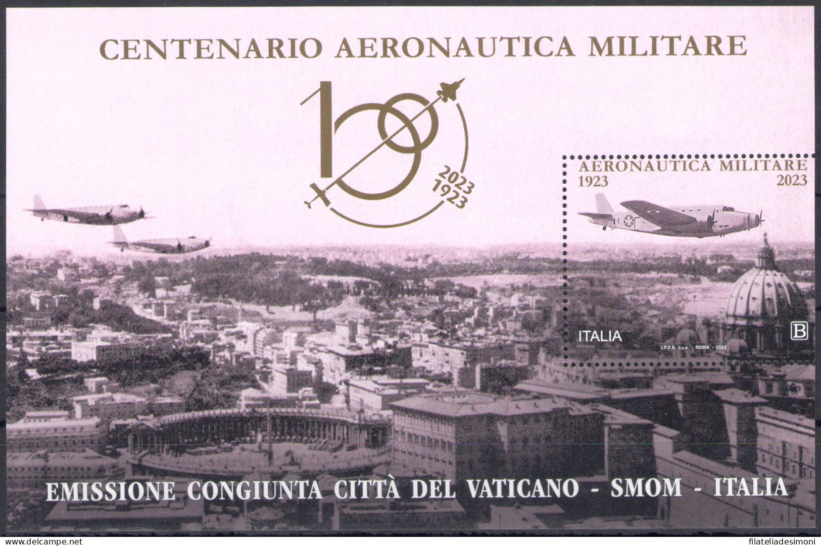 2023 Italia Centenario Aeronautica Militare - Foglietto - Nuovo, Emissione Congiunta Con Vaticano E Smom - MNH** - Blocks & Sheetlets