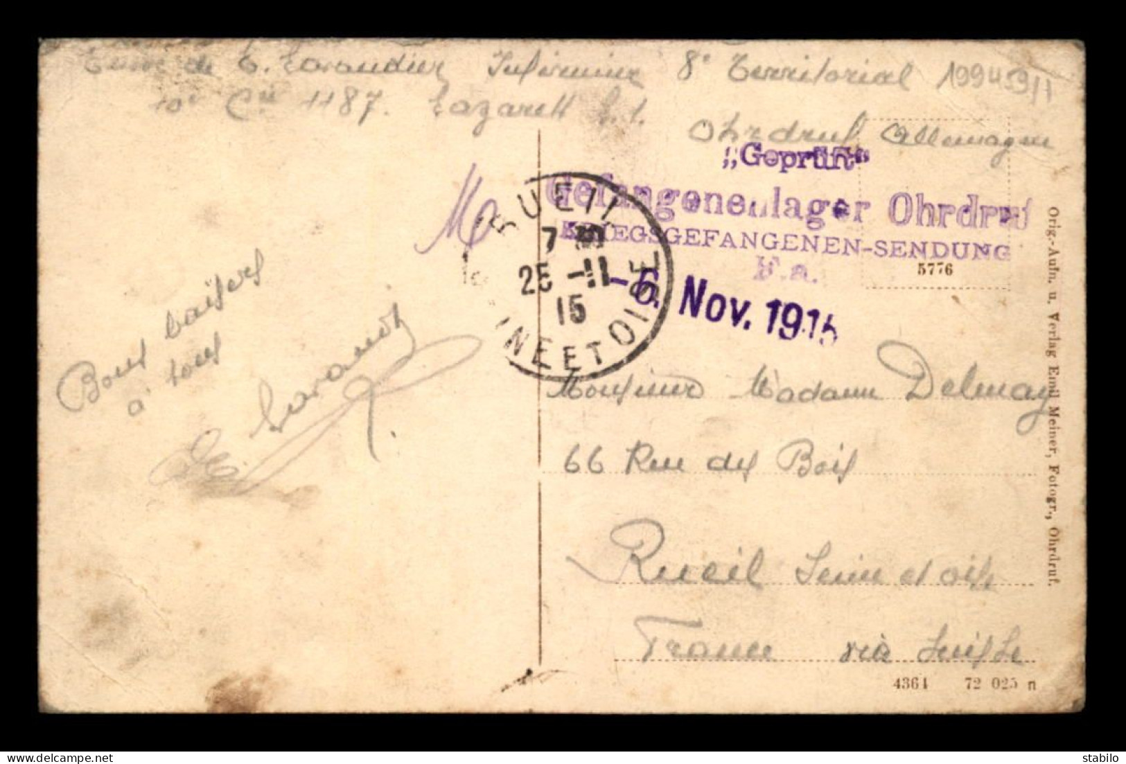 CACHET GEFANGENENLAGER OHRDRUF (ALLEMAGNE) SUR CARTE DU CAMP - GUERRE 14/18 - Guerre De 1914-18