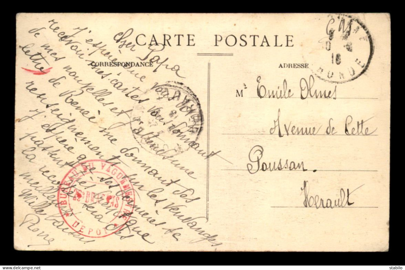 CACHET DU BUREAU DU DEPOT DU  VAGUEMESTRE DU 28E DRAGONS ENVOYE DE GIRONDE - Guerre De 1914-18