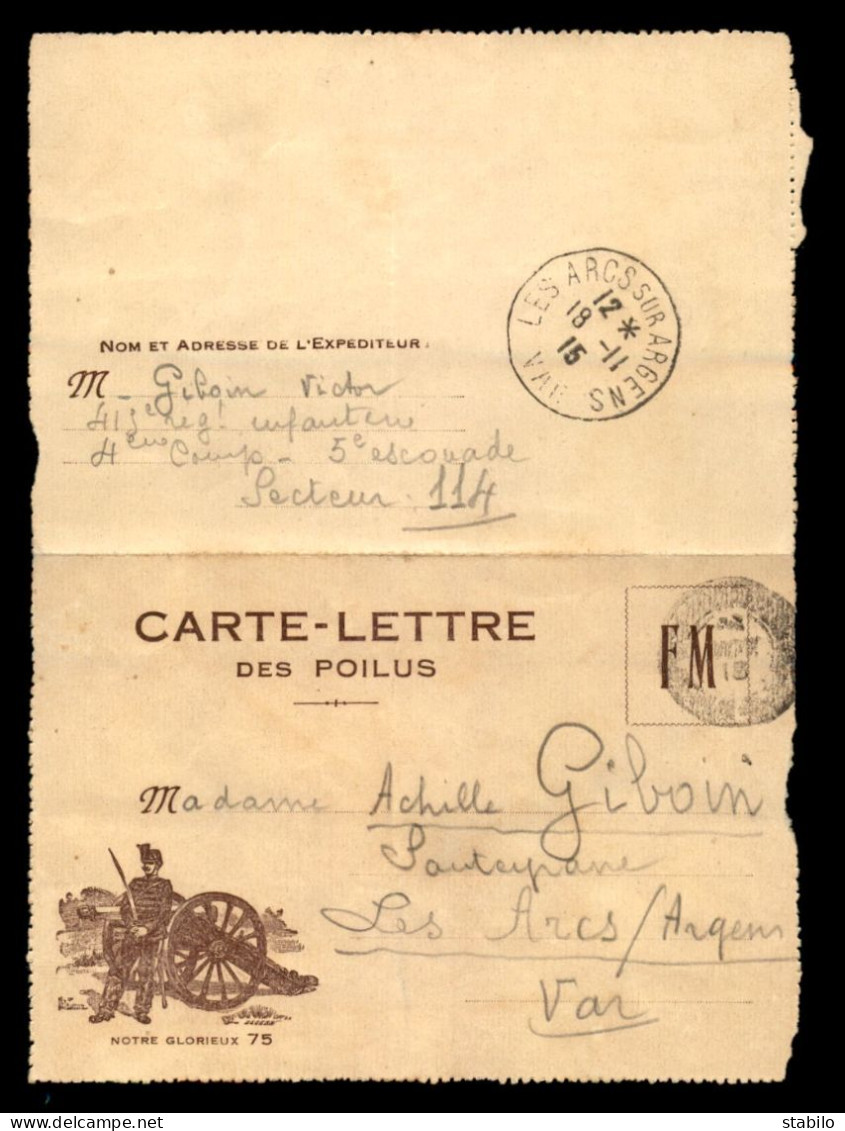 CARTE-LETTRE DES POILUS - NOTRE GLORIEUX 75 - GUERRE 14/18 - Lettres & Documents