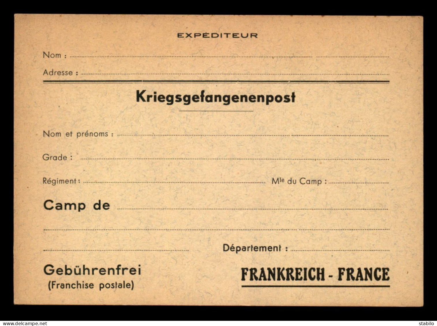 GUERRE 39/45 - KRIEGSGEFANGENENPOST - CARTE PRISONNIERS DE GUERRE ALLEMANDS EN FRANCE - FORMAT 10.5 X 15 - Lettres & Documents