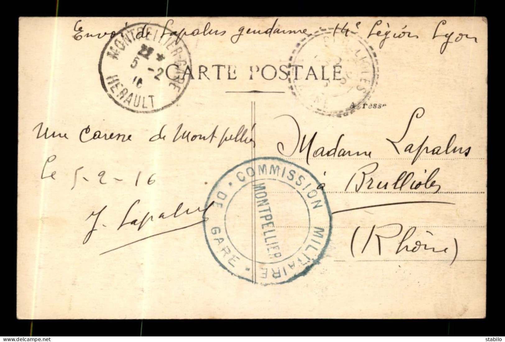 CACHET DE LA COMMISSION MILITAIRE DE LA GARE DE MONTPELLIER - Guerra De 1914-18