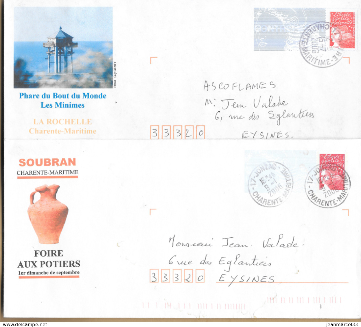 Nelle Aquitaine Entier Luquet Charente Mme Oblitération Manuel Aytré 5-7 2006 Et Jonzac 9-1 2006 - Enveloppes Repiquages (avant 1995)