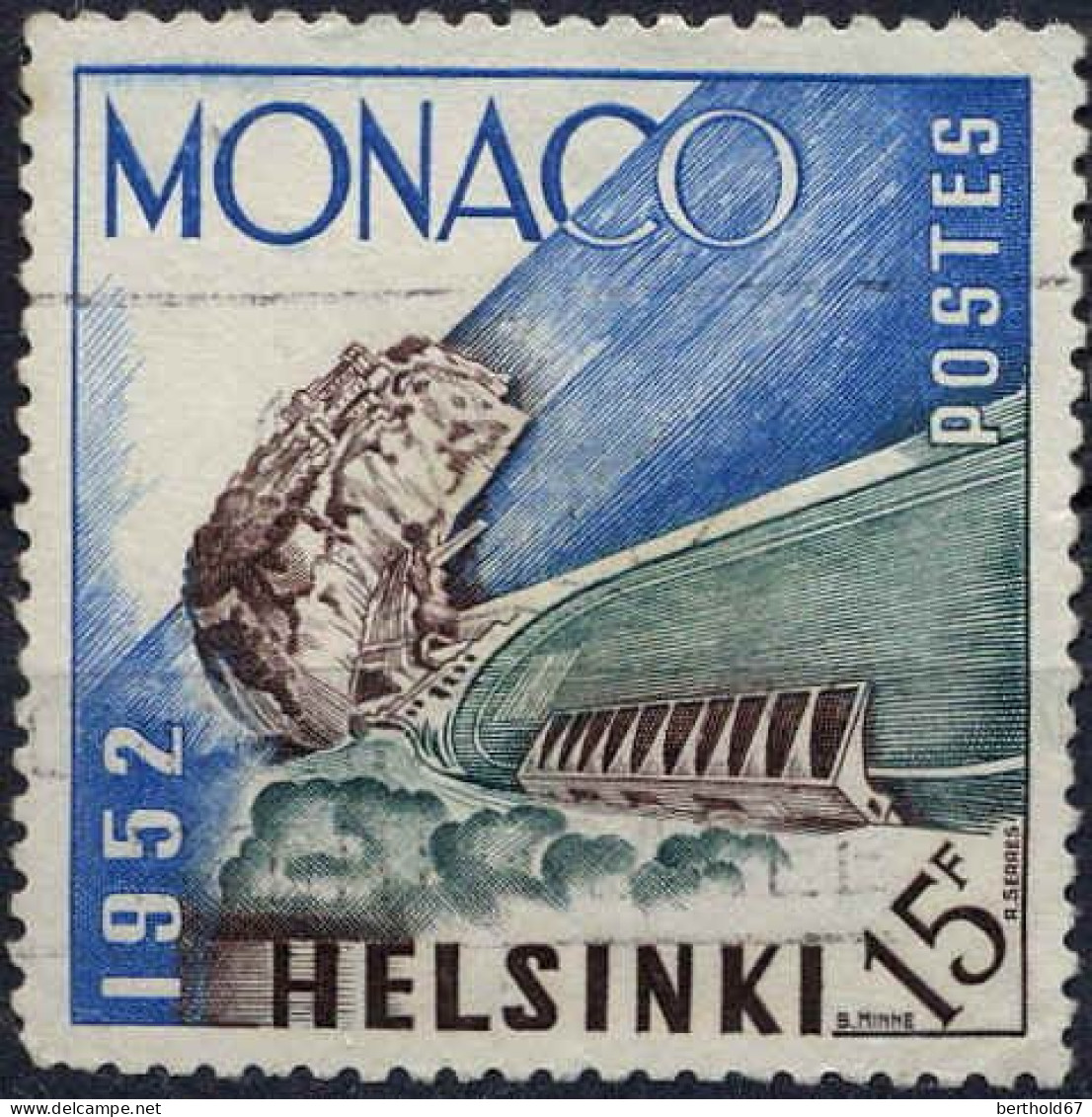 Monaco Poste Obl Yv: 391 Mi:463 Helsinki Stade Louis II (Obl.mécanique) Dents Courtes - Gebruikt