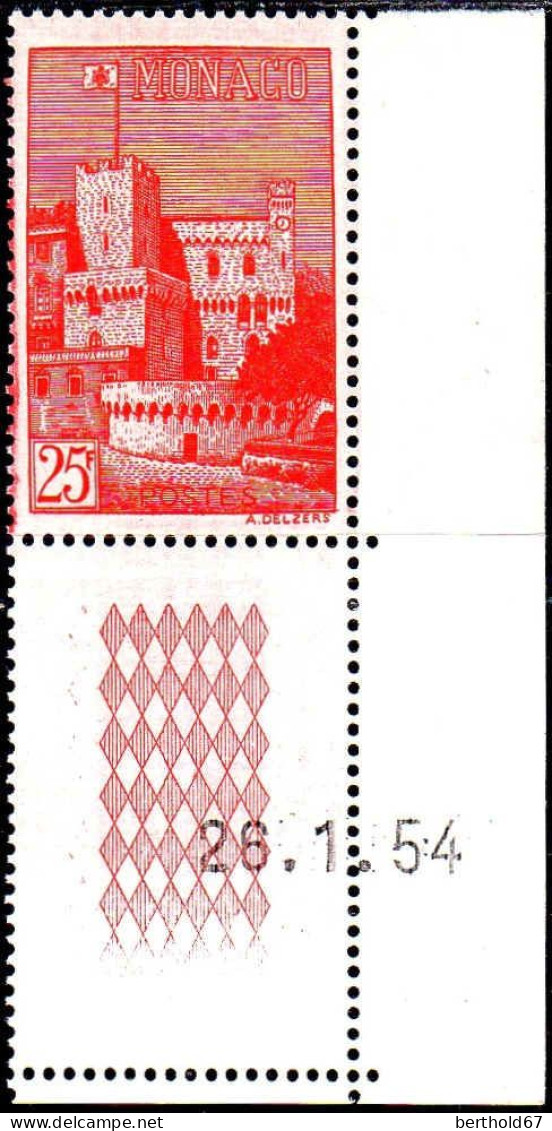 Monaco Poste N** Yv: 397 Mi:490 Palais Princier Coin D.feuille Daté 20-1-54 - Unused Stamps