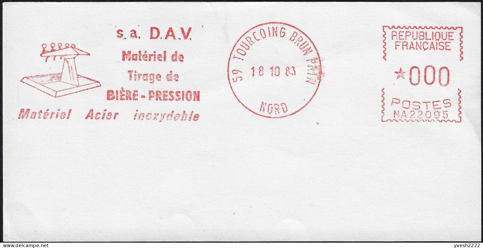 France 1983 EMA Empreinte De Machine à Affranchir. Essais, SA Remplacé Par S.a. Matériel De Tirage Bière Pression, Acier - Bières